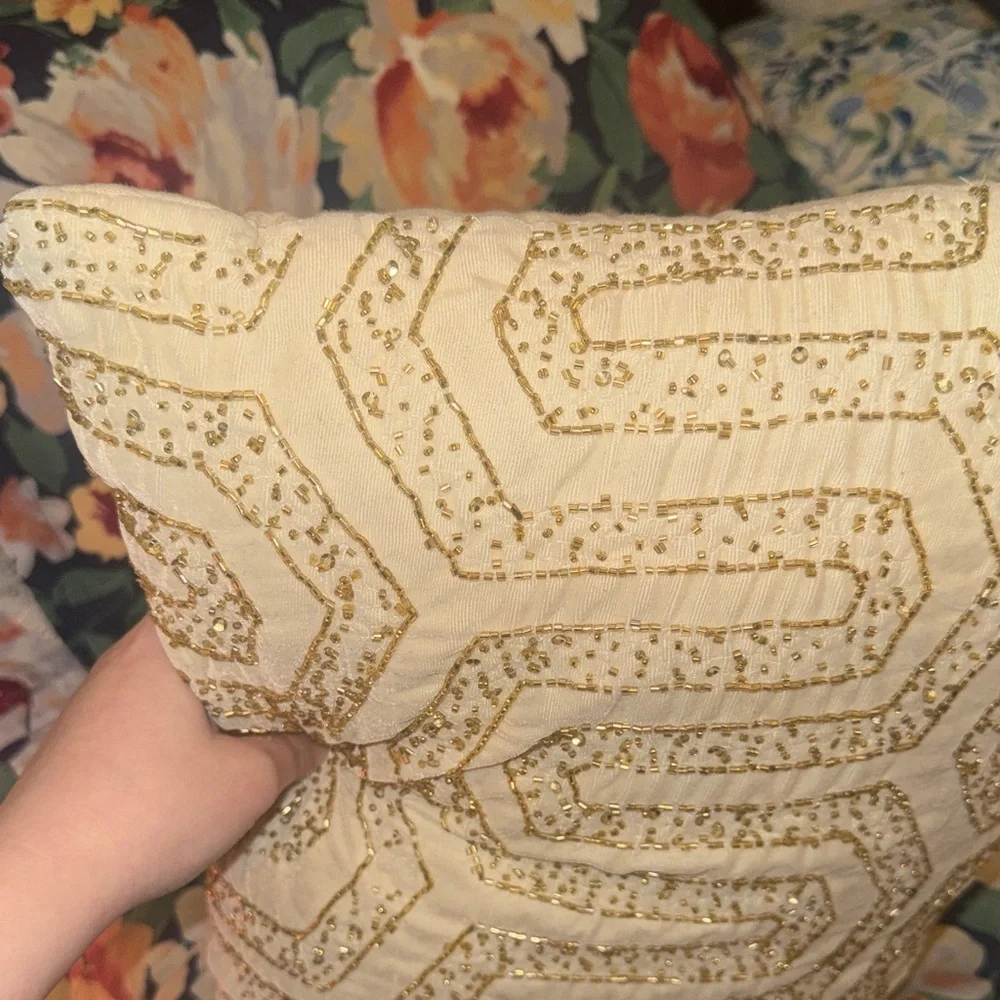 Embroidered Cream Decorative Throw Pillow